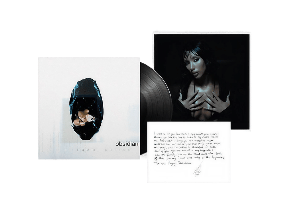 Obsidian vinyl with insert and handwritten note